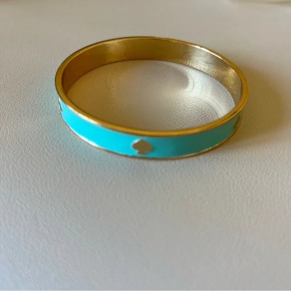 Kate Spade New York Turquoise Enamel Spade Bangle Bracelet Gold Tone - Picture 6 of 11